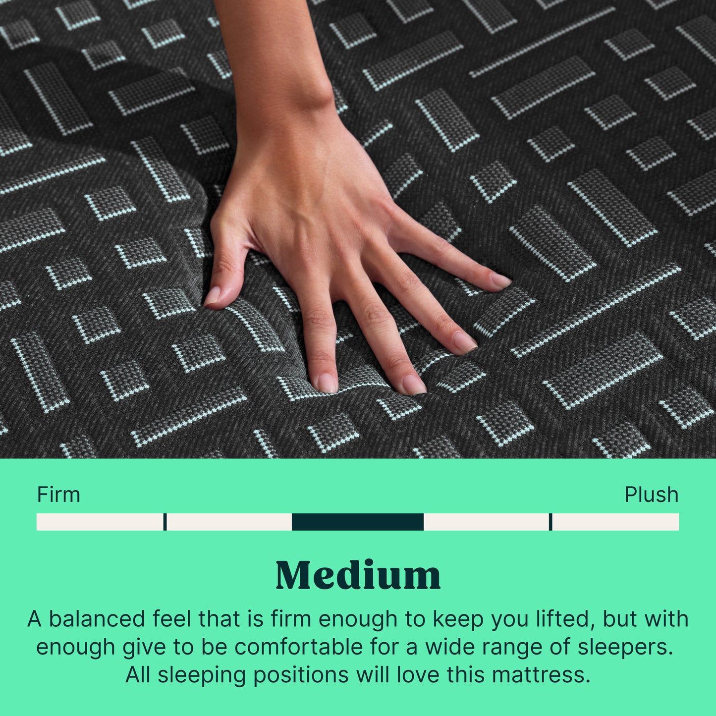 A hand pressing on a Tuft and Needle mattress