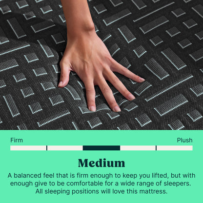 A hand pressing on a Tuft and Needle mattress