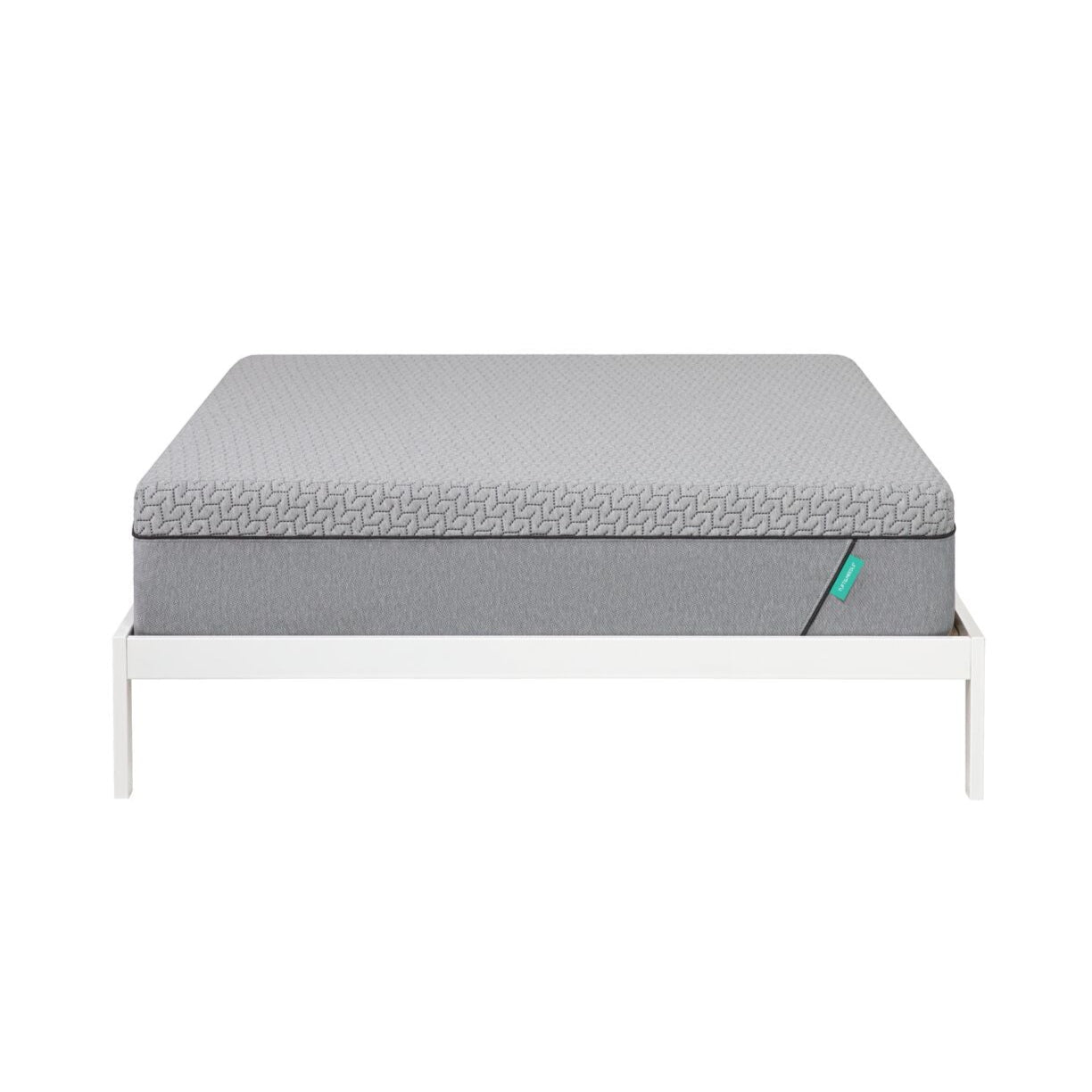 12 inch light grey T&N Mint foam mattress on a white bed frame