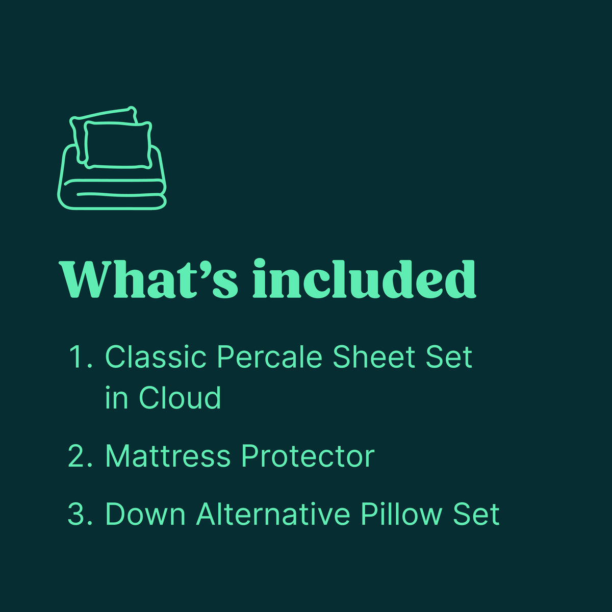 Graphic showing what's included in the Tuft and Needle bedding bundle
