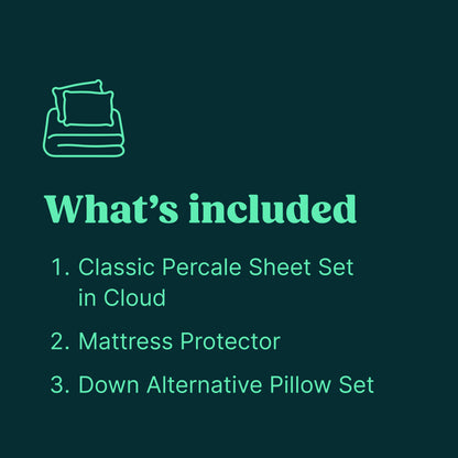 Graphic showing what's included in the Tuft and Needle bedding bundle