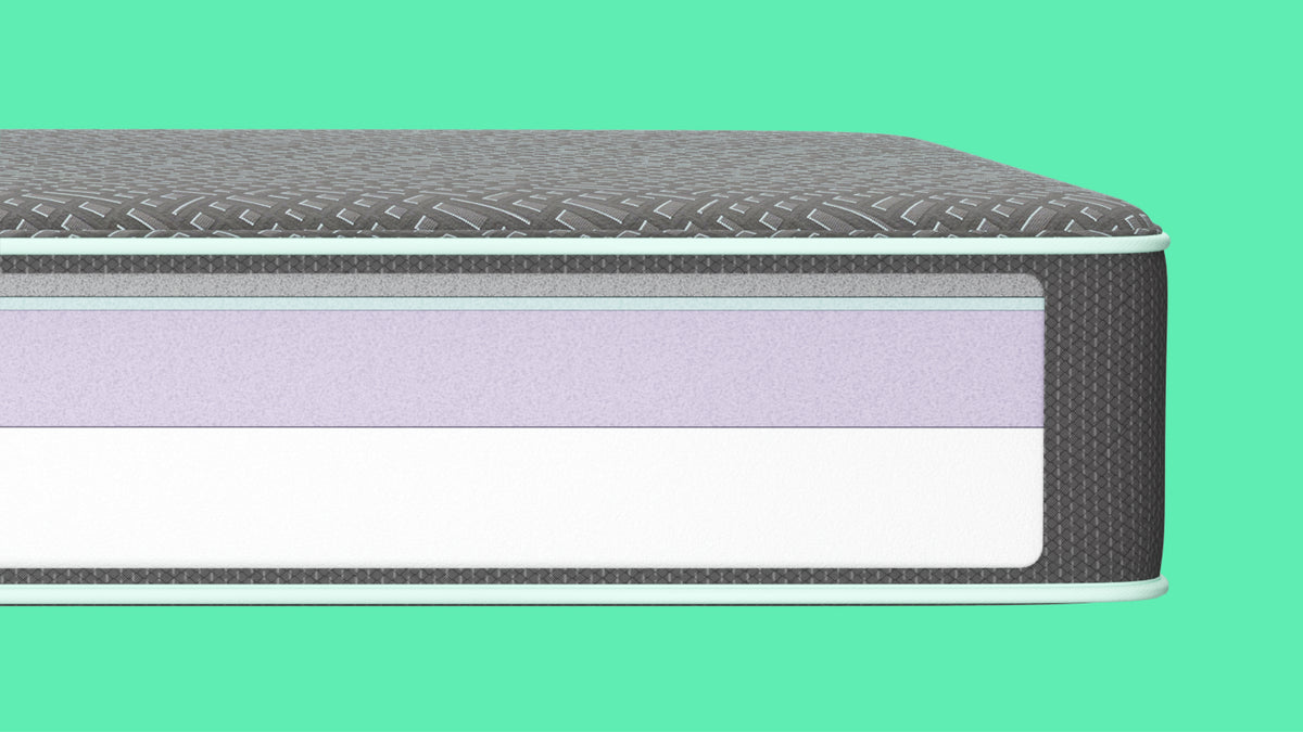 Closeup of the Tuft and Needle Mint Mattress II and the inner workings of the mattress.