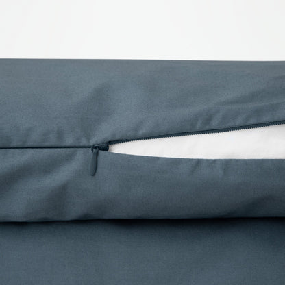Close-up view of the zipper on the Tuft and Needle Percale Duvet Cover Set ||color:slate